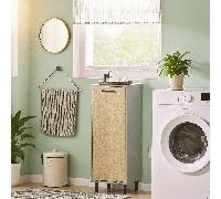 TEMU 1 pieza Mueble de baño con cesta de ropa plegable Armario de baño con pies de metal y cesta de ropa removible - Mueble de lavandería de madera, Natural 31,5x86x30cm - CAS233-OH