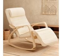 TEMU 1 Pieza Silla Mecedora Sillón Relax Sillón de Lectura con Reposacabezas con Reposapiés Ajustable con Asiento Acolchado Sillón Ergonómico para Salón Dormitorio Beige 65x78x90 cm SoBuy GTU27-X