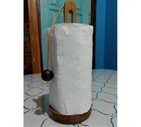 TEMU 1 pieza Soporte de madera para toallas de papel de cocina, dispensador de pie para encimera para toallas de papel y film plástico, diseño sin taladro, estante de almacenamiento de madera