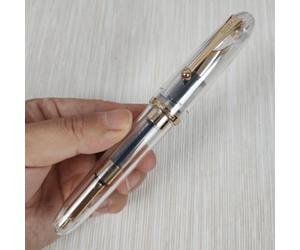 TEMU 1 pluma estilográfica de caligrafía Jinhao 9019 Serie Azul Transparente con Ribete Dorado y Punta de , Conversor Grande