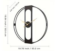 TEMU 1 reloj de pared 3D hueco de capa de metal negro moderno, minimalista y elegante de 20 pulgadas para y dormitorio, reloj de pared grande silencioso