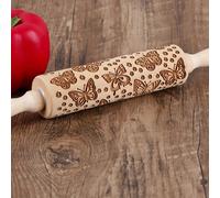 TEMU 1 rodillo de madera con diseño de de pulgadas, adecuado para rodillo de estampado grabado con láser, ideal para estampar galletas, con varios sellos de estampado con diseños de mariposas y flores