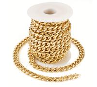 TEMU 1 Rollo de 5 metros de cadenas de aluminio para aceras, con bobina, sin soldadura, , 12x9x3,5 mm, para hacer collares y pulseras de joyería DIY, para decoración, cadena de joyería