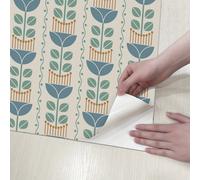 TEMU 1 Rollo de Papel Pintado Autoadhesivo Estilo Bohemio , Hoja de Lino Vinílico Azul Simétrico Impermeable y Antigrasa para Renovación de Dormitorio y Sala