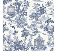 TEMU 1 Rollo de Papel Pintado Vinílico Autoadhesivo con Diseño Azul y Jaula de Aves - Despegable e Impermeable, Fácil de Instalar para Cocina, Dormitorio, , Baño