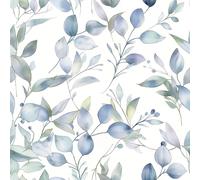 TEMU 1 Rollo de Papel Tapiz Estilo Acuarela , de Hojas Azul-Verde Autoadhesivo Impermeable en Aluminio Extraíble Antihumedad para Decoración de Gabinete, Sala o Dormitorio