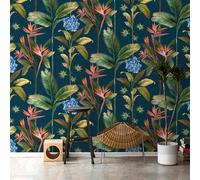 TEMU 1 Rollo de y 10M Azul Profundo Paraíso Pájaro Hoja Adhesivo Autoadhesivo para Pared Decoración del Hogar Papel Tapiz Impermeable Adhesivos para Muebles Gabinetes