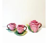 TEMU 1 Set de 5 piezas de taza de té y con flor pintado a , taza de café de 100 ml, tetera de cerámica con , decoración de escritorio de y hojas verdes, regalo para damas