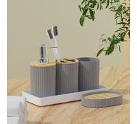 TEMU 1 Set de 5 piezas Juego de baño moderno Dispensador de loción Jabonera Soporte para cepillo de dientes, Vaso para dientes, Bandeja - de y adiciones fáciles de limpiar