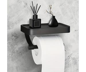 TEMU 1 soporte antirrobo para papel higiénico con soporte para teléfono - Soporte autoadhesivo de pared para rollo de toallas de papel para baño y - Soporte para toallas de papel negro
