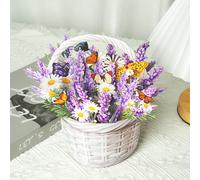 TEMU 1 tarjeta de felicitación con cesta de flores 3D de lavanda y mariposas para , Día de la , Día de San Valentín, , agradecimiento, aniversarios, decoración del hogar, cesta de flores artificiales