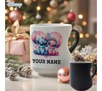 TEMU 1 taza de cerámica de Disney Stitch y , personalizado a medida, diseño de dibujos animados lindo, taza con impresión de cara de , color que con la , vaso duradero, regalo para Halloween, Navidad