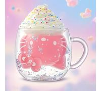 TEMU 1 taza de vidrio al vacío de capa Sanrio Hello Kitty - Taza de café - Taza de helado, Taza de agua con de gato, Muy adecuada para el hogar, , el uso en viajes al
