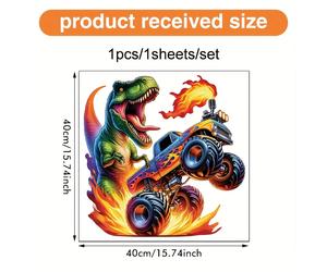 TEMU 1 ud. Adhesivos de pared autoadhesivos removibles de vinilo con diseño de camión monstruo persiguiendo dinosaurios, decoración para el hogar, , dormitorio y entrada