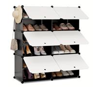 TEMU 1 Zapatero con 6 Compartimentos, Almacenamiento para 24 de Zapatos, Armario para Zapatos para Pasillo, , Dormitorio, Organizador de Zapatos con Puertas, de Paneles Modulares de PP, Negro