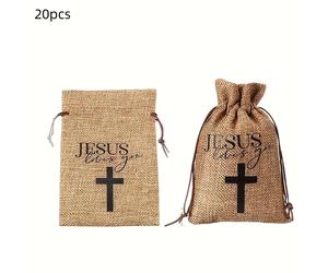 TEMU 10/20pcs Bolsas de Regalo "Jesús Te Ama" con Cordón 4 x 6 Pulgadas, Sacos Religioses Jute Artesanales Mini para Dulces Cristianos, ¡Cruz! Pouches Joyería Navidad Halloween