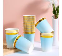 TEMU 10/25 vasos de papel desechables, vasos temáticos con dorado y degradado azul , vasos fríos, ideales para fiestas de , reuniones familiares, picnics y decoraciones de fiestas