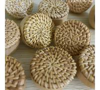 TEMU 10/6/4pcs de Ratán para Cajones de Madera, Pomos Redondos Hechos a para Armarios, Estilo Boho, Madera para Cocina, Armario, Tiradores de Puertas para Muebles