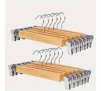 TEMU 10 Perchas de madera para pantalones hechas de madera , equipadas con 2 clips ajustables y ganchos resistentes al , con un gancho giratorio de para faldas de mujer y jeans de hombre