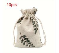 TEMU 10 piezas, Bolsa de lino con estampado en hoja bolso regalo tipo cordón para joyería empaque boda ramo bolsas cumpleañero decorativo reutilizable Navidad Halloween