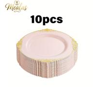 TEMU 10 Piezas de Platos de Cena Dorados y Rosados - Vajilla Elegante y Lavable para y Fiestas, Platos Rosa/Dorados Ideales para , , Día de San Valentín - No Requiere , Platos de Plástico Duraderos