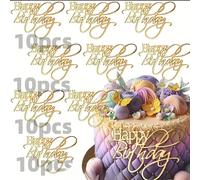 TEMU 10 Piezas de Tarjetas de Inserción para Pastel de y Aniversario, Decoración de Acrílico Espejado Dorado, Inserción para Pastel, Decoración para Cupcakes, Arreglo para Fiestas de