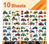 TEMU 10 tatuajes temporales de camiones y tractores de granja | Stickers vibrantes y coloridos con ilustraciones detalladas, material de papel, para fiestas, festivales, uso casual