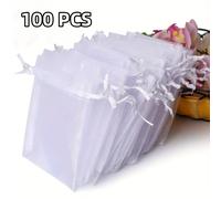 TEMU 100 Bolsas de Organza con Red para , 7.62x10.16cm - Empaque Transparente Con Cordón, Almacenamiento Para Joyería y Cosméticos | Duradera De Poliéster Idealpara Manualidades Y