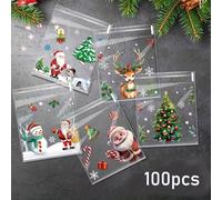 TEMU 100 Paquetes de Bolsas Autoadhesivas Transparentes OPP de en Uno para Dulces Navideños, Chocolates, Galletas y Regalos de Fiestas