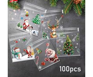 TEMU 100 Paquetes de Bolsas Autoadhesivas Transparentes OPP de en Uno para Dulces Navideños, Chocolates, Galletas y Regalos de Fiestas