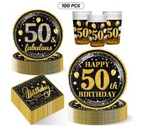 TEMU 100 piezas, Decoración para el 50 , Decoración para de Navidad, Decoración para de 50 negro y dorado, Set de suministros para de 50 , Adecuado para suministros para de 50 , Decoración para de Año