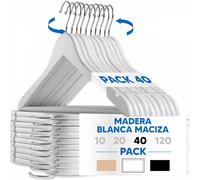 TEMU 10x Perchas Blancas de Madera para Ropa - Perchas de Madera con Gancho Giratorio - Perchas para Pantalones, Camisa, Traje, Vestidos - Colgadores de Ropa Antideslizante para Hogar