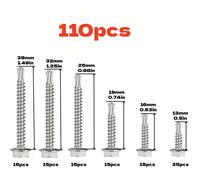 TEMU 110 tornillos autorroscantes para metal, tornillos de acero inoxidable 410 autorroscantes #8, kits de surtido de tornillos para metálica de cabeza hexagonal, 13 mm-38 mm