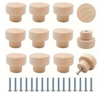TEMU 12/24pcs Redonda de Madera Natural para Armario - 1.37" X 1.02" - Un Agujero con Tornillo - Adecuada para Armario, Guardarropa, Tocador, Baño y Cajón - Sin , Acero Inoxidable, Cuerpo de Madera