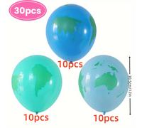 TEMU 12/30pcs Set de Globos , Globos Azules y Verdes, Globos de Látex con Mapa Impreso en Azul Verde Teal para Fiestas de Temática de Viaje, , Día , Decoración y Materiales Educativos