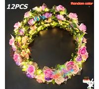 TEMU 12 coronas de flores LED - Guirnalda floral luminosa y colorida con flores y hojas vibrantes, para Navidad, Halloween, , fiestas en y