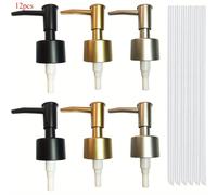 TEMU 12 Dispensadores de Jabón con Bomba y Tubo, Compatible con Botellas de de Jabón de 25 mm, , No Necesita Electricidad, para Cocina, Baño, Hotel, Duradero, Fácil de Instalar, Dorado Plateado Negro
