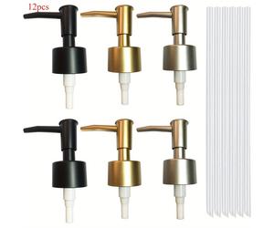 TEMU 12 Dispensadores de Jabón con Bomba y Tubo, Compatible con Botellas de de Jabón de 25 mm, , No Necesita Electricidad, para Cocina, Baño, Hotel, Duradero, Fácil de Instalar, Dorado Plateado Negro