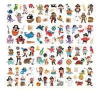 TEMU 12 hojas de 103 patrones de tatuajes temporales con de piratas de dibujos animados, pegatinas de tatuajes artísticos impermeables, perfectas como regalos de