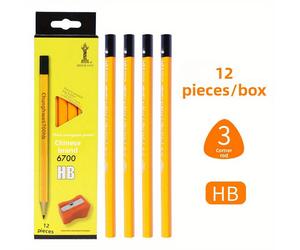 TEMU 12 lápices HB para , papelería triangular gruesa, de dibujo, juego de lápices para carpintería, un sacapuntas
