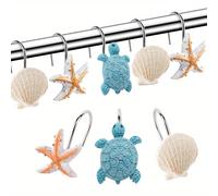 TEMU 12 Piezas de Ganchos Decorativos para Cortina de Ducha de Resina con Animales Marinos de Dibujos Animados - , , Concha