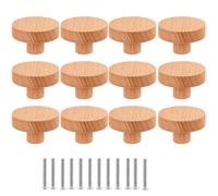TEMU 12 piezas de pomos redondos planos de madera para gabinetes, diámetro de 4 cm/1.57 pulgadas, manijas de cajones de muebles de madera con tornillos para gabinetes, cocina, decoración de armarios