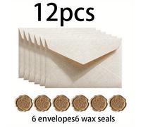 TEMU 12 piezas de Sobres de Lino Premium y Juego de Sellos, 6 Sobres + 6 Sellos Vintage de Cartas de Amor para , Regalos de San Valentín, Decoración de Acción de Gracias y Navidad