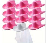 TEMU 12 Piezas de Sombrero Vaquero para Novia, Cintas Rosadas y Negras - Sombrero para Novia y Mujer, Regalo para Fiestas, Halloween, Navidad con Piedra Sintética