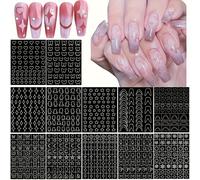 TEMU 12 Stickers Adhesivos para Uñas con Formas Variadas, con Corazones, Cruces, Mariposas, Flores, , Estrellas y Diseños Franceses, Perfectos para Decoración de Uñas de Mujer