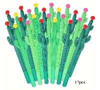 TEMU 12pcs Bolígrafos de Gel con Agarre , Bolígrafos de Cactus con Toppers de Flores, Papelería para , Oficina y Hogar - Idea de Regalo Pequeña