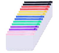 TEMU 14 Piezas Bolsillos A6 de 6 Agujeros para Carpeta PVC, Sobres de Presupuesto con Cremallera para Cuadernos, Planificadores y Carpetas de Viaje