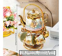TEMU 14 Piezas Elegante Juego de Tetera y Tazas de Cerámica (Servicio de Té/Café ) con Soporte de Metal y Tetera - Juego Completo de Té y Café Ideal para Fiestas, Regalos y Ceremonias de Té