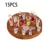 TEMU 15/30 piezas Juego de Vajilla en Miniatura para , 1:12, Platos, Tazas, Platos y Tazones Transparentes de ABS - Accesorios de Cocina para Exhibición en