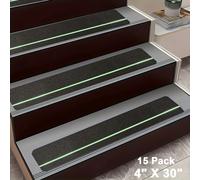 TEMU 15/5 Piezas de Tapetes Antideslizantes para Escaleras Exteriores, Cinta de Agarre Pre-Cortada de 80 Grit en y Verde, Tiras Adhesivas de Resistentes para Escaleras, Skateboard y Deck
